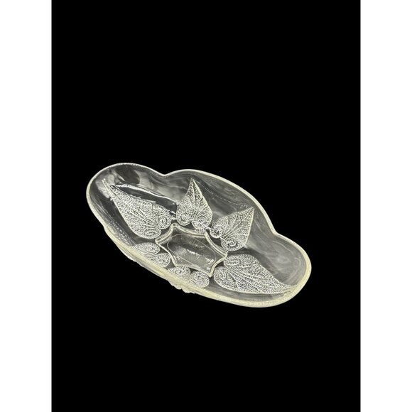 Vintage Anchor Hocking Clear Glass Oblong Relish Dish With Renaissance Leaf Desi - Picture 5 of 12